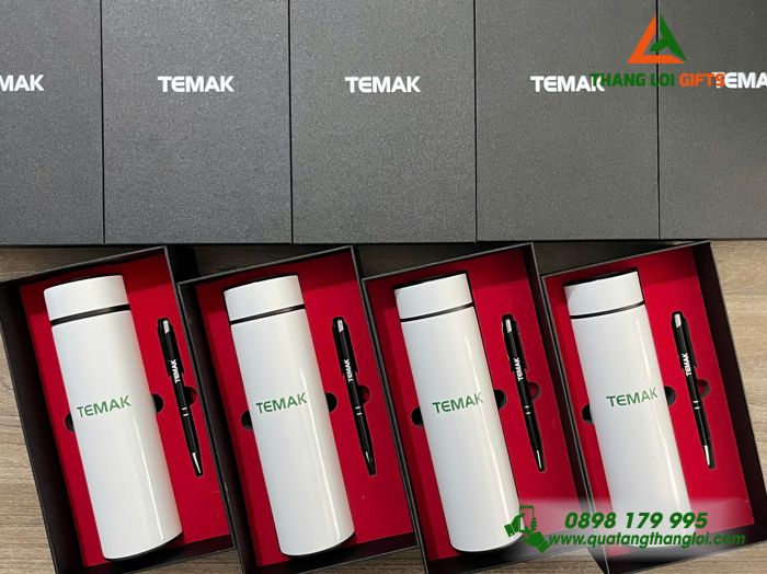 Combo Quà Tặng (Bình & Bút) - In Khắc Logo Doanh Nghệp TEMAK