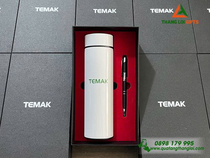 Combo Quà Tặng (Bình & Bút) - In Khắc Logo Doanh Nghệp TEMAK
