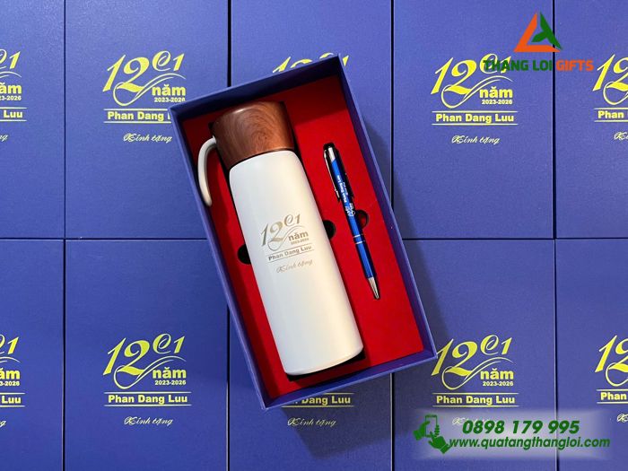 Bộ Quà Tặng (Bình & Bút) - In Khắc Logo Lớp 12C1 Trường THPT Phan Đăng Lưu