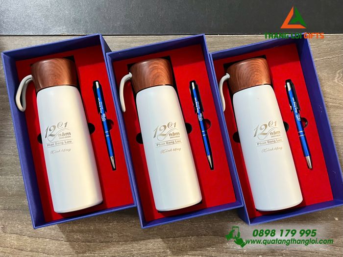 Bộ Quà Tặng (Bình & Bút) - In Khắc Logo Lớp 12C1 Trường THPT Phan Đăng Lưu