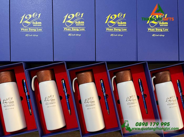 Bộ Quà Tặng (Bình & Bút) - In Khắc Logo Lớp 12C1 Trường THPT Phan Đăng Lưu