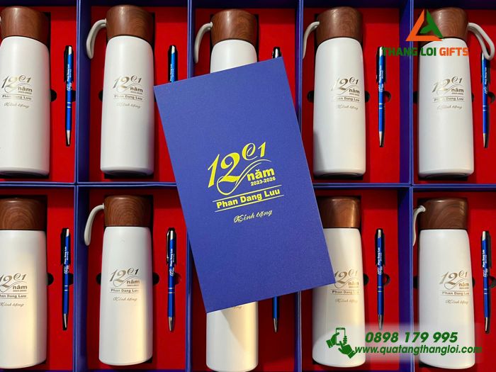 Bộ Quà Tặng (Bình & Bút) - In Khắc Logo Lớp 12C1 Trường THPT Phan Đăng Lưu