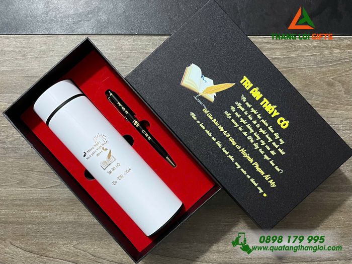 Combo Quà Tặng (Bình & Bút) - In Khắc Nội Dung Tri Ân Thầy Cô