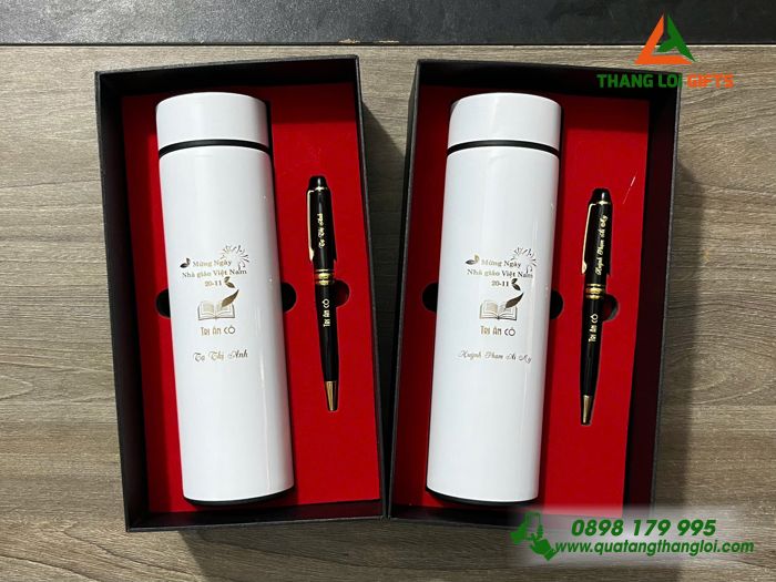 Combo Quà Tặng (Bình & Bút) - In Khắc Nội Dung Tri Ân Thầy Cô