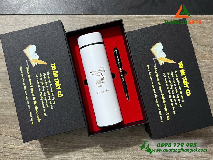 Combo Quà Tặng (Bình & Bút) - In Khắc Nội Dung Tri Ân Thầy Cô