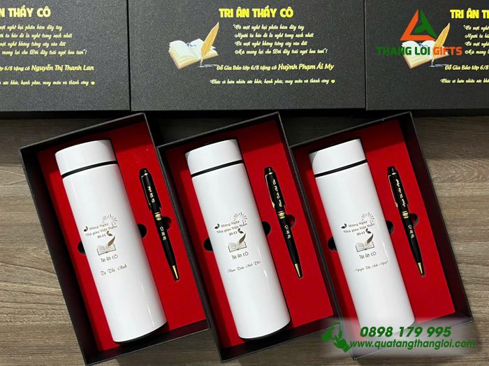 Combo Quà Tặng (Bình & Bút) - In Khắc Nội Dung Tri Ân Thầy Cô