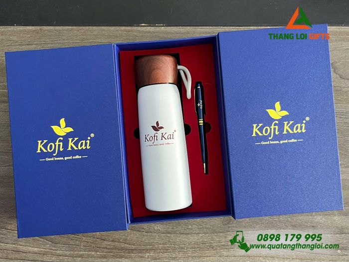 Quà Tặng 2 Món (Bình & Bút) - In Khắc Logo Doanh Nghiệp Kofi Kai