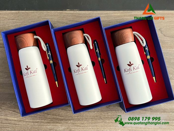 Quà Tặng 2 Món (Bình & Bút) - In Khắc Logo Doanh Nghiệp Kofi Kai