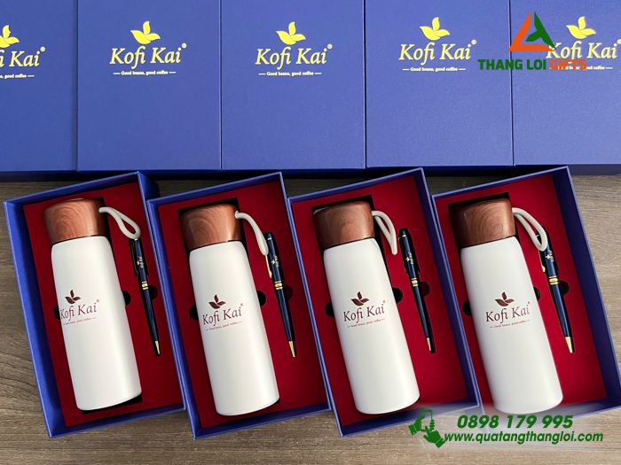 Quà Tặng 2 Món (Bình & Bút) - In Khắc Logo Doanh Nghiệp Kofi Kai