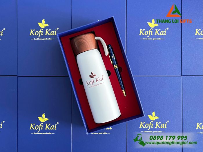 Quà Tặng 2 Món (Bình & Bút) - In Khắc Logo Doanh Nghiệp Kofi Kai