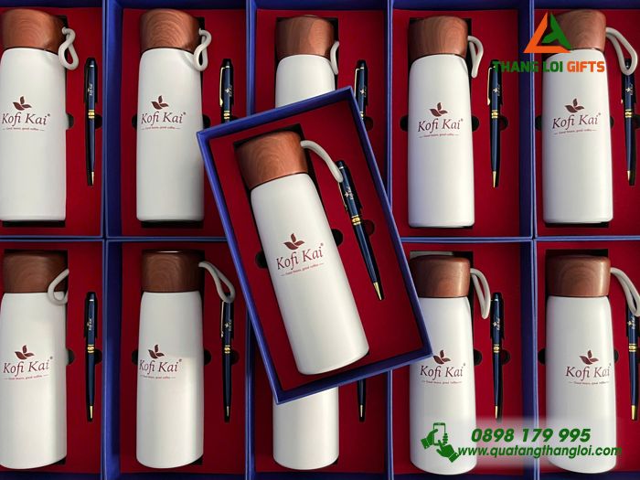 Quà Tặng 2 Món (Bình & Bút) - In Khắc Logo Doanh Nghiệp Kofi Kai
