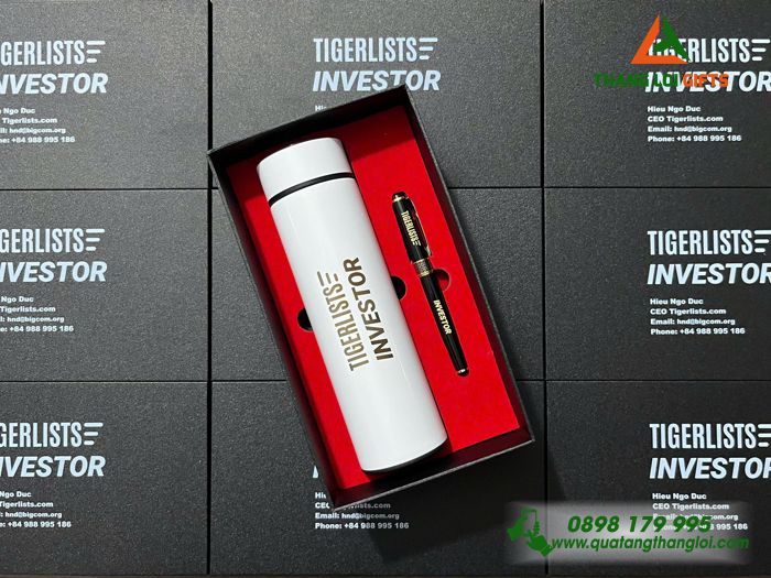 Combo Quà Tặng (Bình & Bút) - In Khắc Logo TIGERLISTS INVESTOR