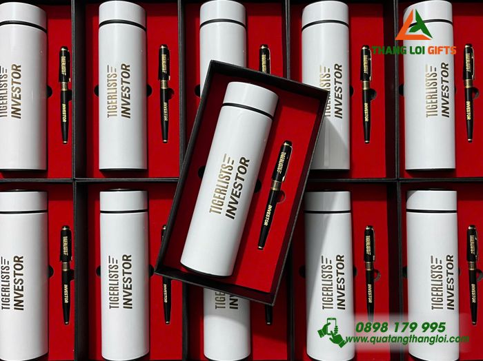 Combo Quà Tặng (Bình & Bút) - In Khắc Logo TIGERLISTS INVESTOR