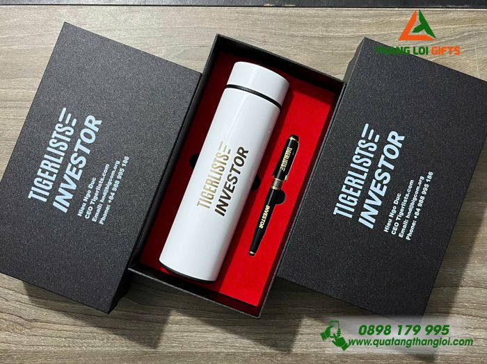 Combo Quà Tặng (Bình & Bút) - In Khắc Logo TIGERLISTS INVESTOR