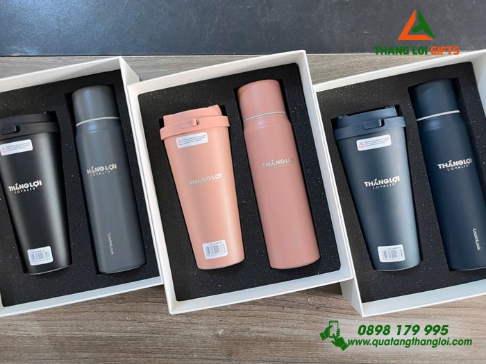 Combo Quà Tặng (Bình Lock & Ly Lock) - In khắc Logo Doanh Nghiệp THẮNG LỢI Loyalty