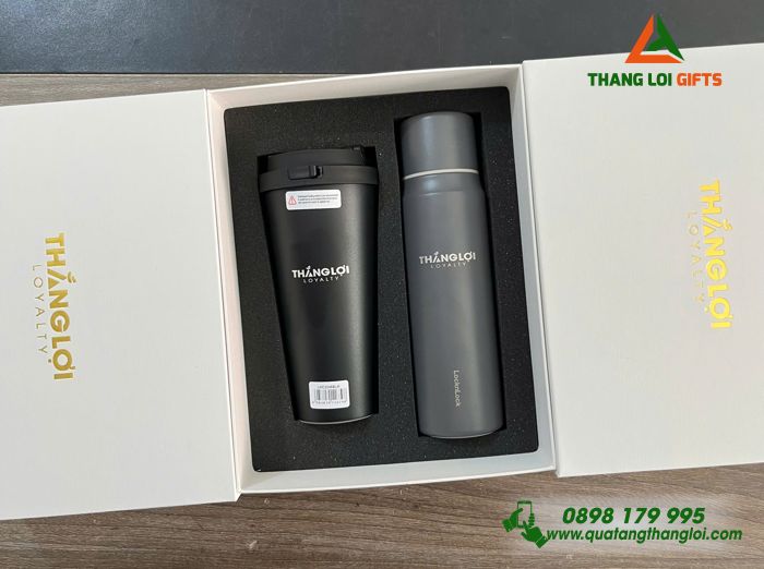 Combo Quà Tặng (Bình Lock & Ly Lock) - In khắc Logo Doanh Nghiệp THẮNG LỢI Loyalty
