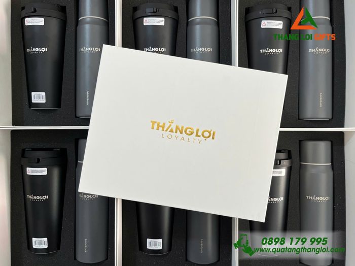 Combo Quà Tặng (Bình Lock & Ly Lock) - In khắc Logo Doanh Nghiệp THẮNG LỢI Loyalty