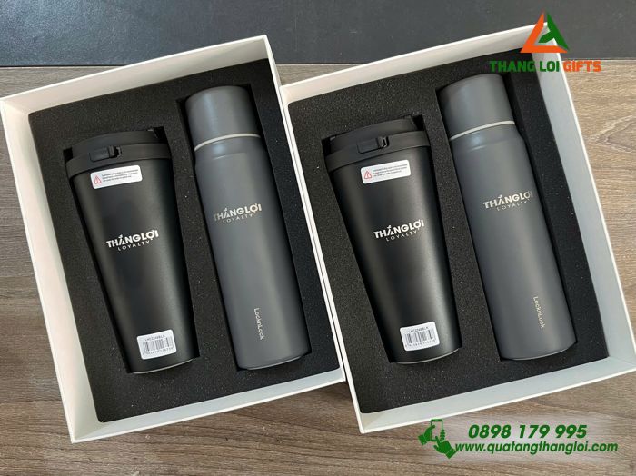 Combo Quà Tặng (Bình Lock & Ly Lock) - In khắc Logo Doanh Nghiệp THẮNG LỢI Loyalty