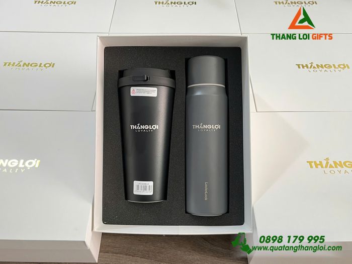 Combo Quà Tặng (Bình Lock & Ly Lock) - In khắc Logo Doanh Nghiệp THẮNG LỢI Loyalty