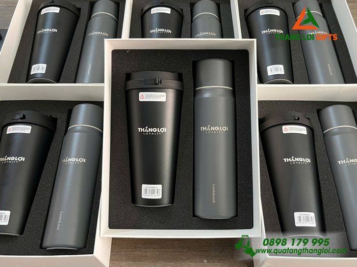 Combo Quà Tặng (Bình Lock & Ly Lock) - In khắc Logo Doanh Nghiệp THẮNG LỢI Loyalty