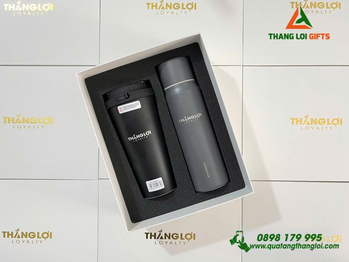 Combo Quà Tặng (Bình Lock & Ly Lock) - In khắc Logo Doanh Nghiệp THẮNG LỢI Loyalty