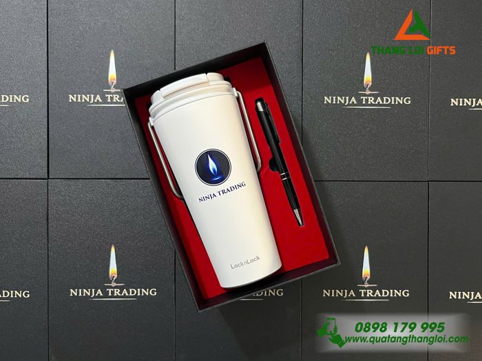 Combo Quà Tặng (Ly Lock & Bút) - In Khắc Logo Doanh Nghiệp NINJA TRADING 