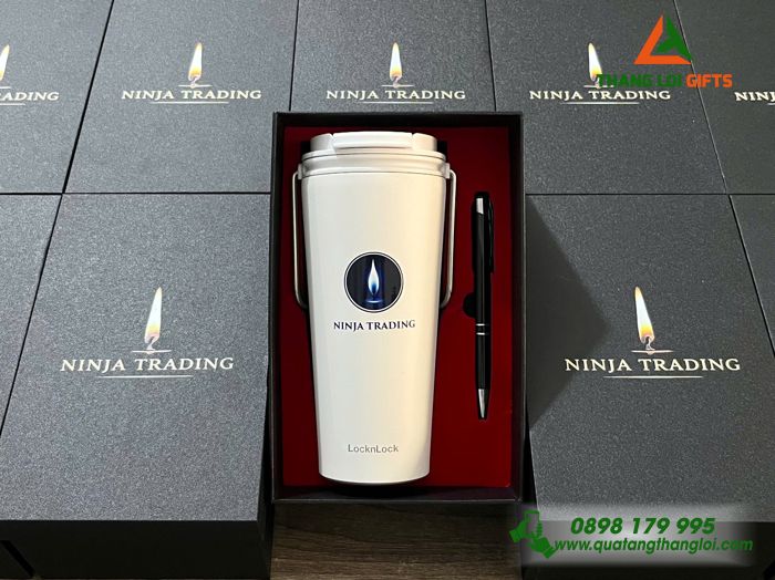 Combo Quà Tặng (Ly Lock & Bút) - In Khắc Logo Doanh Nghiệp NINJA TRADING 