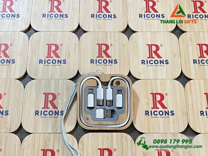 Hộp Cáp Sạc Đa Năng Gỗ - In Logo Doanh Nghiệp RICONS