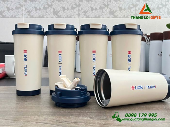 Ly Giữ Nhiệt 530ml Nắp Xanh - In Logo Ngân Hàng UOB