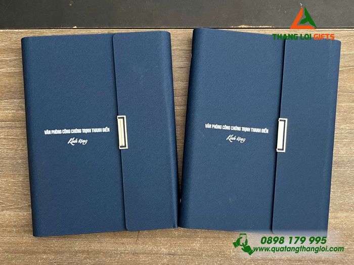 Sổ Da Bìa Còng Gập 3 Màu Xanh - In Tên Văn Phòng Công Chứng Trịnh Thanh Điền