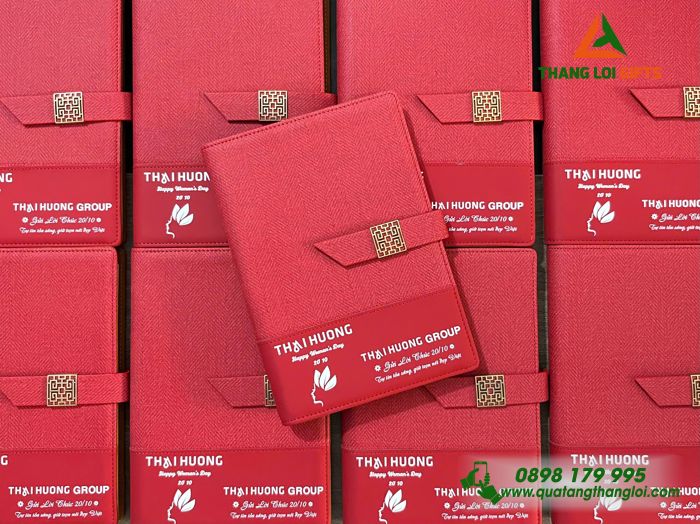 Sổ Da Bìa Còng Màu Đỏ - In Logo Doanh Nghiệp Thái Hương Group