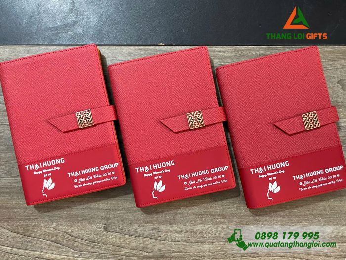 Sổ Da Bìa Còng Màu Đỏ - In Logo Doanh Nghiệp Thái Hương Group