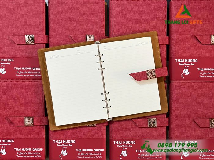 Sổ Da Bìa Còng Màu Đỏ - In Logo Doanh Nghiệp Thái Hương Group