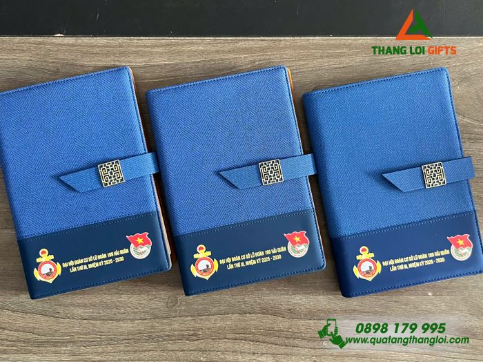 Sổ Da Bìa Còng Màu Xanh - In Logo Đại Hội Đoàn Cơ Sở Lữ Đoàn 189 Hải Quân