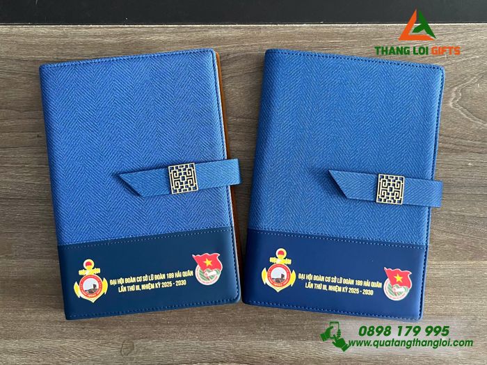 Sổ Da Bìa Còng Màu Xanh - In Logo Đại Hội Đoàn Cơ Sở Lữ Đoàn 189 Hải Quân