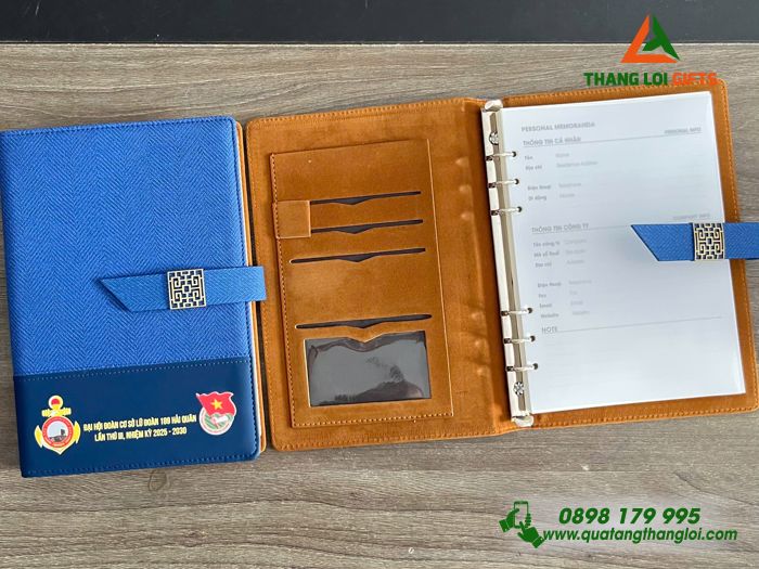 Sổ Da Bìa Còng Màu Xanh - In Logo Đại Hội Đoàn Cơ Sở Lữ Đoàn 189 Hải Quân