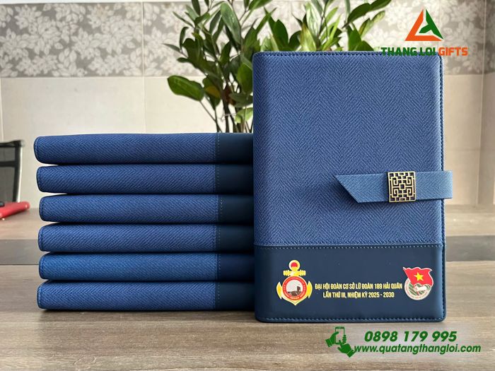 Sổ Da Bìa Còng Màu Xanh - In Logo Đại Hội Đoàn Cơ Sở Lữ Đoàn 189 Hải Quân