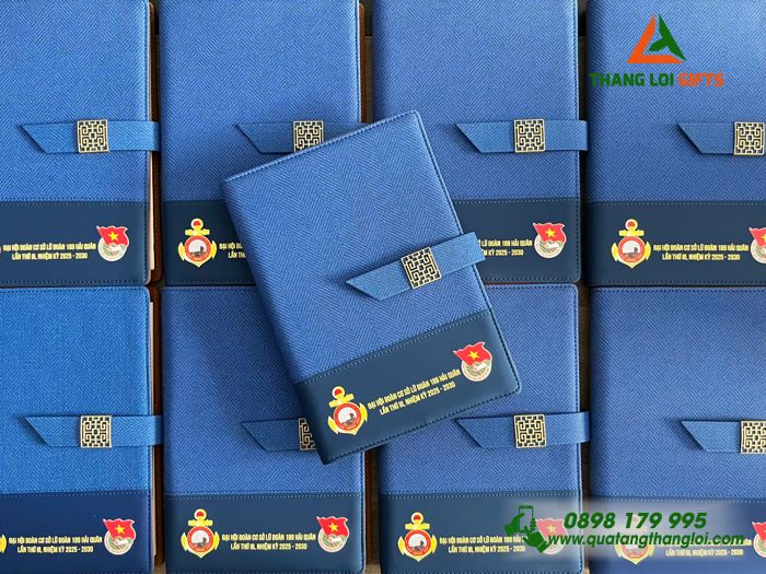 Sổ Da Bìa Còng Màu Xanh - In Logo Đại Hội Đoàn Cơ Sở Lữ Đoàn 189 Hải Quân