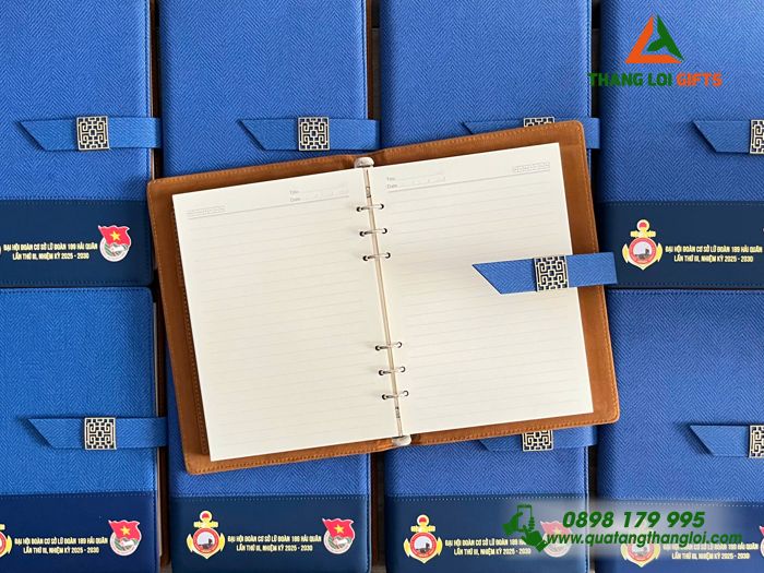 Sổ Da Bìa Còng Màu Xanh - In Logo Đại Hội Đoàn Cơ Sở Lữ Đoàn 189 Hải Quân