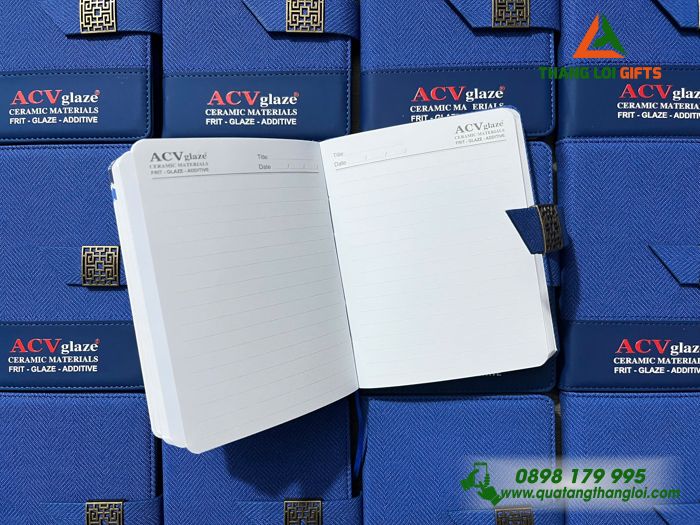 Sổ Tay Dán Gáy Mini Màu Xanh - In Logo Doanh Nghiệp ACV Glaze