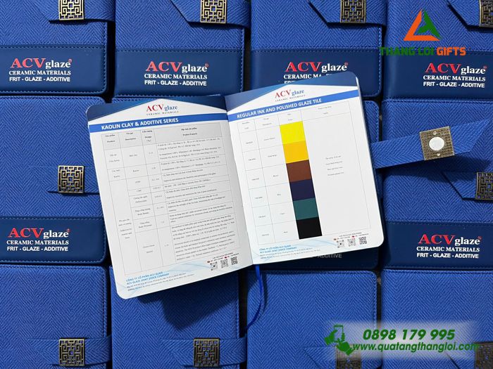Sổ Tay Dán Gáy Mini Màu Xanh - In Logo Doanh Nghiệp ACV Glaze