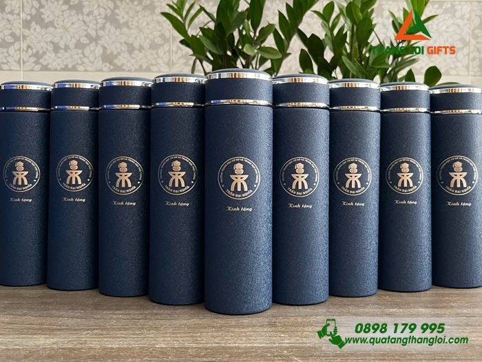 Bình Giữ Nhiệt Sơn Nhám Màu Xanh - Khắc Logo Trường THCS & THPT Trần Đại Nghĩa