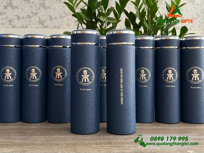 Bình Giữ Nhiệt Sơn Nhám Màu Xanh - Khắc Logo Trường THCS & THPT Trần Đại Nghĩa
