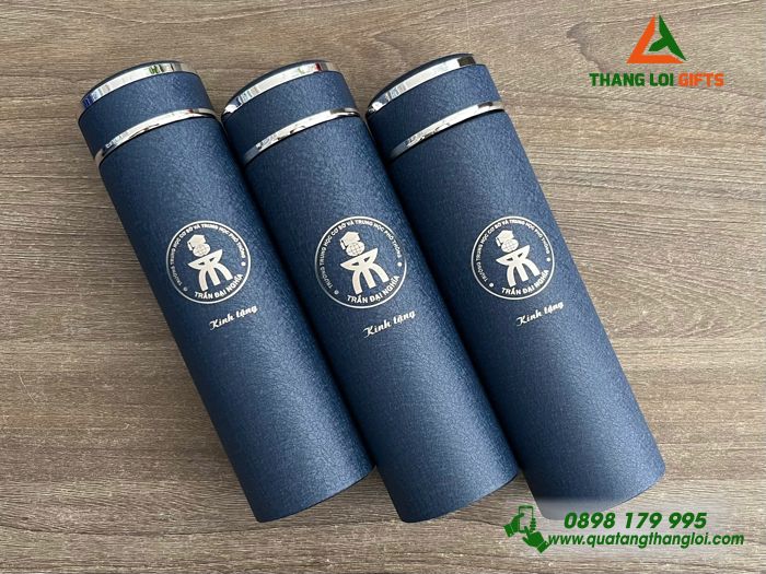 Bình Giữ Nhiệt Sơn Nhám Màu Xanh - Khắc Logo Trường THCS & THPT Trần Đại Nghĩa