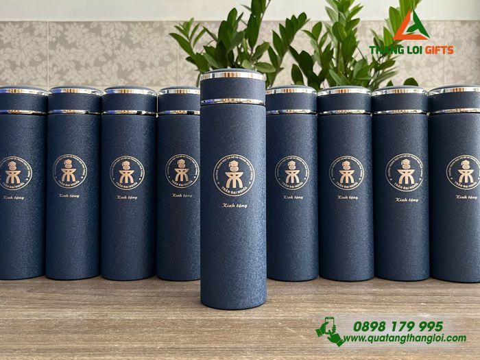 Bình Giữ Nhiệt Sơn Nhám Màu Xanh - Khắc Logo Trường THCS & THPT Trần Đại Nghĩa
