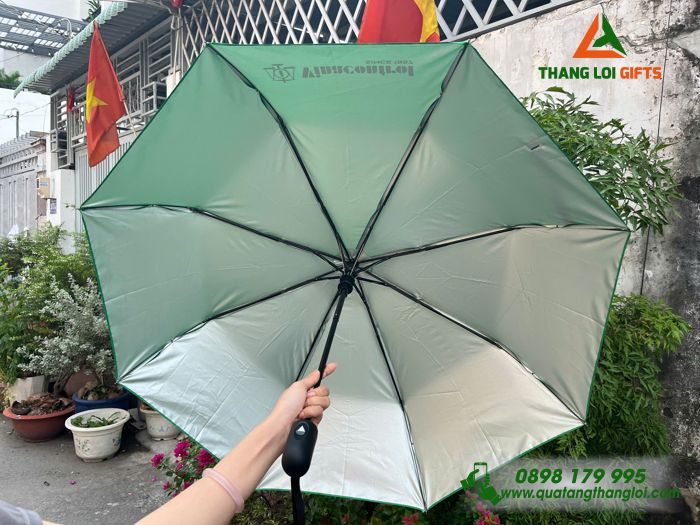 Dù Cầm Tay Gấp 3 Màu Xanh Lá - In Logo Công Ty Giám Định Vinacontrol