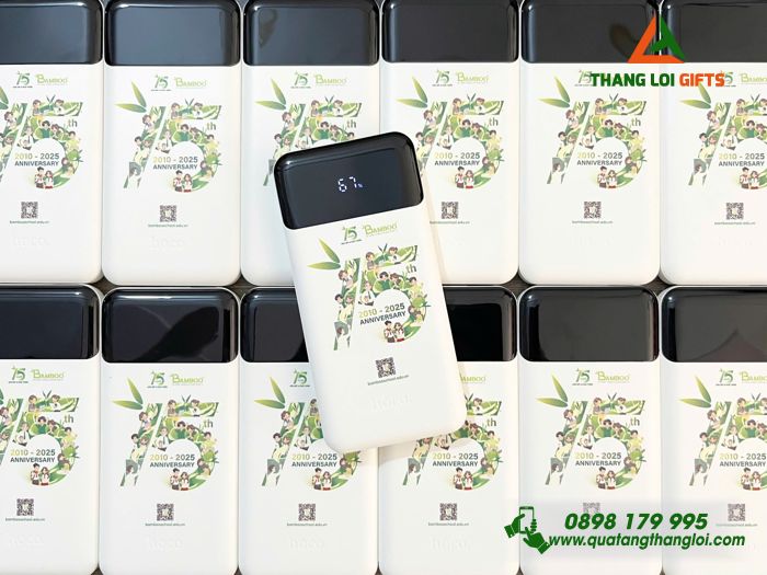 Pin Sạc Dự Phòng Hoco J102 10.000mAh - In Logo 15 Năm Trường TH, THCS & THPT Tre Việt BAMBOO