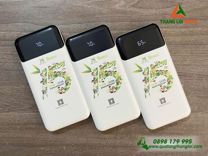 Pin Sạc Dự Phòng Hoco J102 10.000mAh - In Logo 15 Năm Trường TH, THCS & THPT Tre Việt BAMBOO