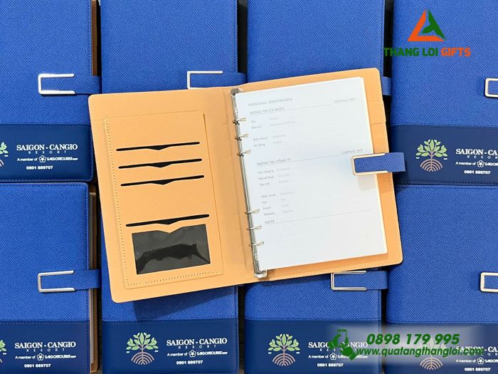 Sổ Da Bìa Còng Màu Xanh - In Logo Khu Du Lịch Sinh Thái Sài Gòn Cần Giờ Resort