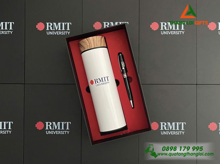 Bộ Quà Tặng (Bình & Bút) - In Khắc Logo Trường Đại Học RMIT